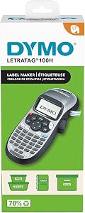 DYMO LetraTag Labeller, Plus LT-100H Personal Label Maker Bundle with Tape Cassette, 1 White Paper Tape 1/2" x 13', 1-Carded with 1 Tape (1782120)