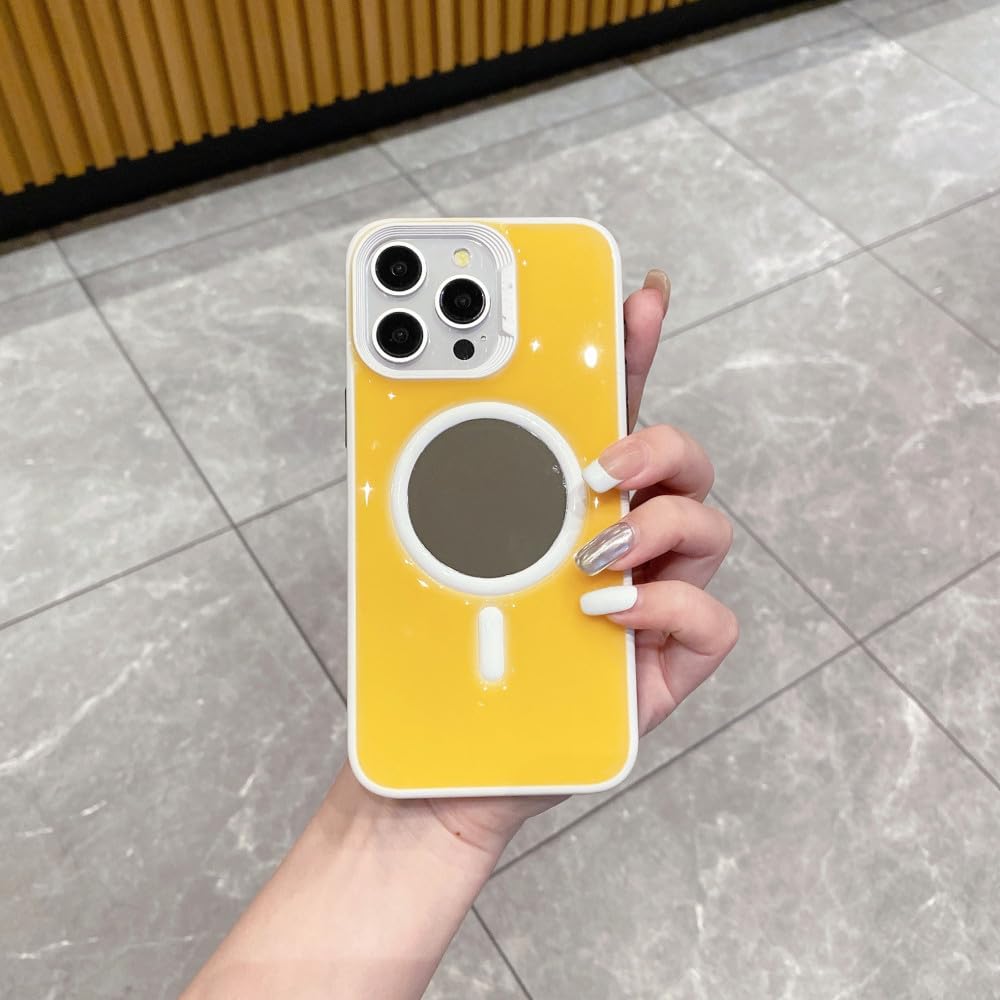 Coque antichoc iPhone 13 Pro étui magnétique lumineux jaune miroir - 7
