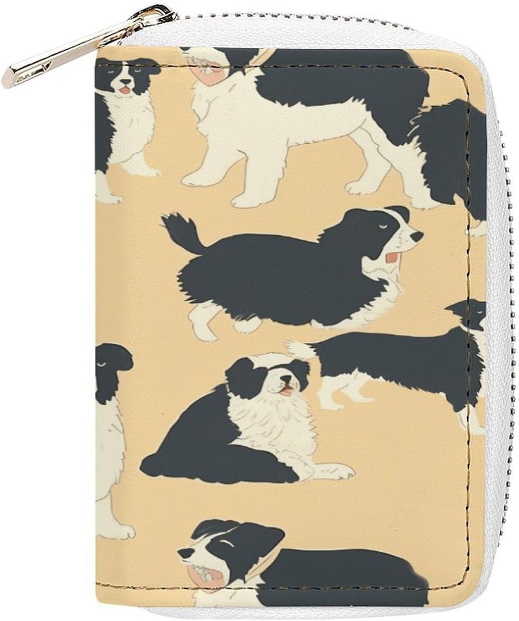 Border Collie Pattern Card Holder RFID Blocking,Credit Card Wallet for Women And Men,Card Case Organizer Bag with Zipper