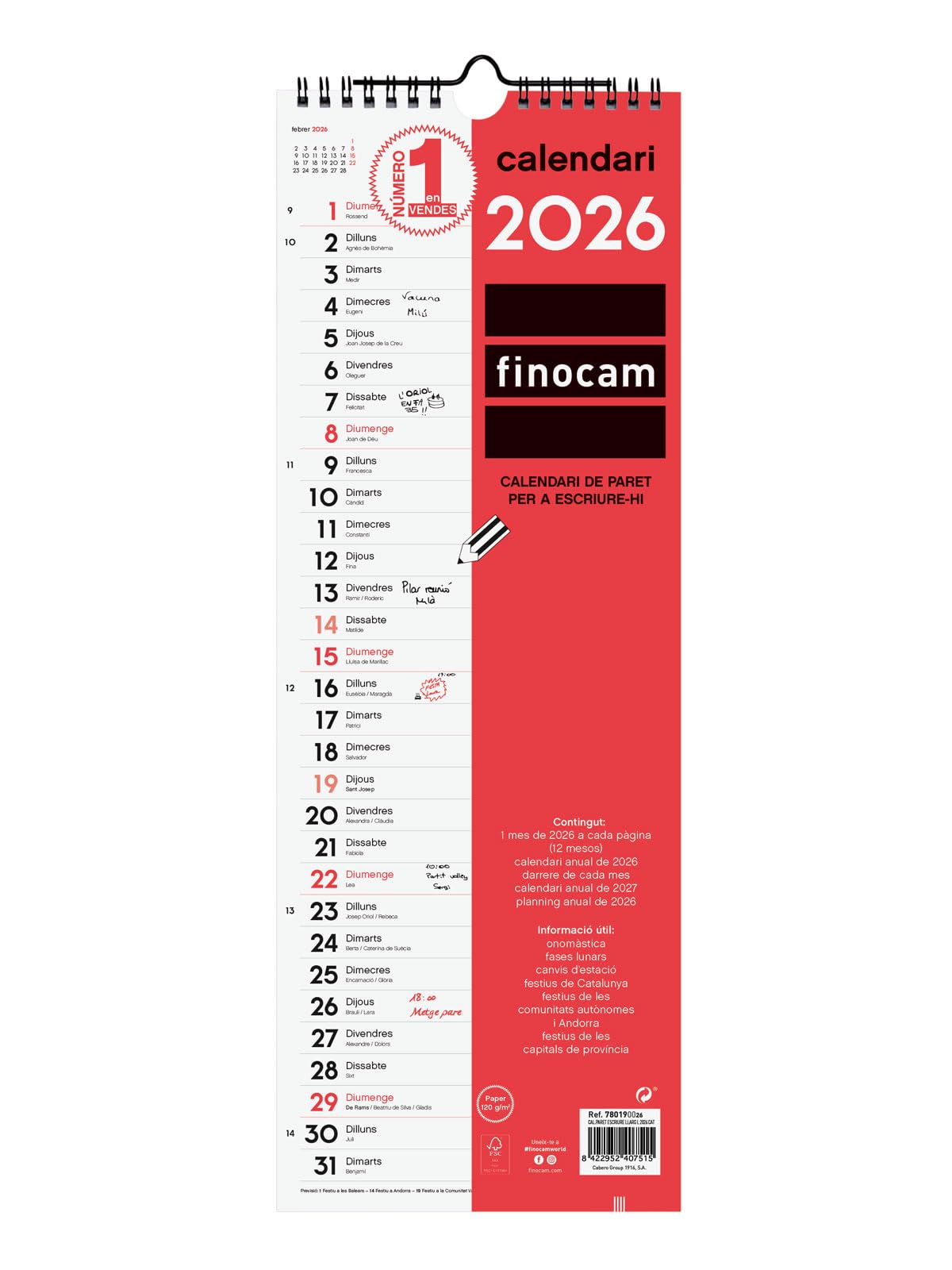 Finocam - Wall Calendar 2026 Month View January - December 2026 (12 Months) | Calendar 2026 to Note| Neutral Catalan Monthly Planner