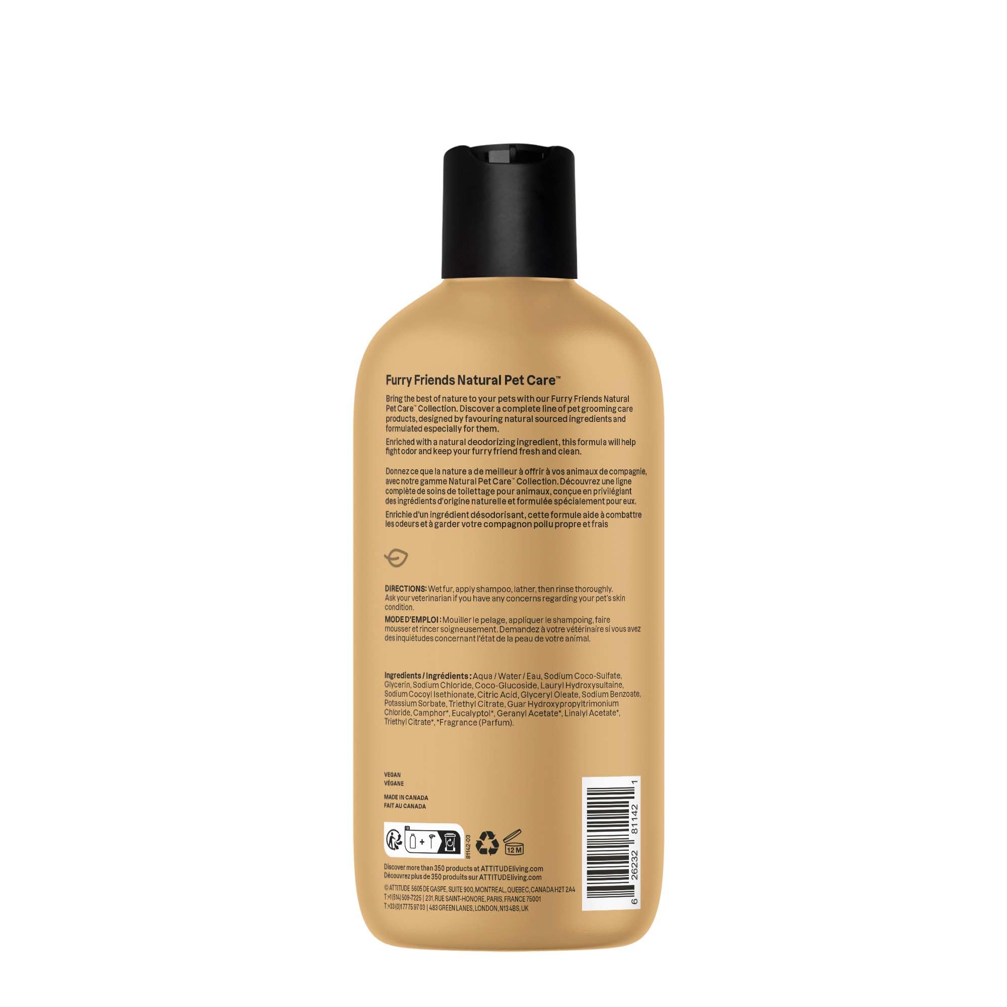 ATTITUDE Champú desodorizante para gatos y perros, vegano y libre de crueldad, lavanda, 16 onzas líquidas