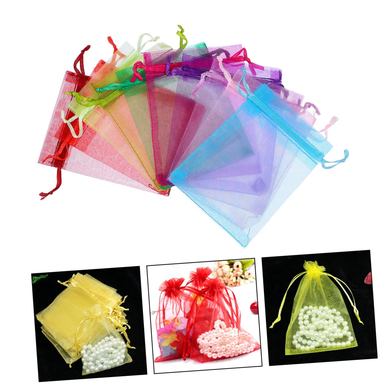 Beavorty 3 Set Di Sacchetti Per Gioielli in Organza Piccoli Sacchetti Con Coulisse Per Caramelle Per Frutta Noci Contenitori Portatili Leggeri Design Affascinante 100 Pezzi * 3