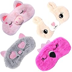 4 Pack Sleeping Mask for Girls Soft Plush Blindfold Cute Rabbit Pig Flamingo Cat Sleep Masks Eye Cover