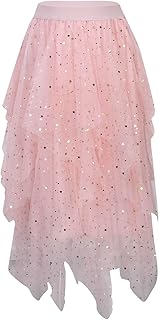 Falda de malla irregular para mujer, con botones de lentejuelas y estrella, falda de tul de longitud media, color negro
