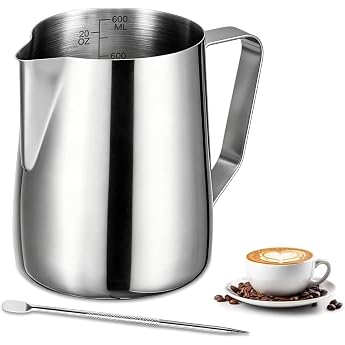 Milk Jug - 350 ml/12 oz Stainless Steel Milk Jug with Measurement Mark and Latte Art Pen Coffee Creamer Milk Frother Jug Cup for Cappuccino Espresso Latte Art Perfect for Coffee Lovers