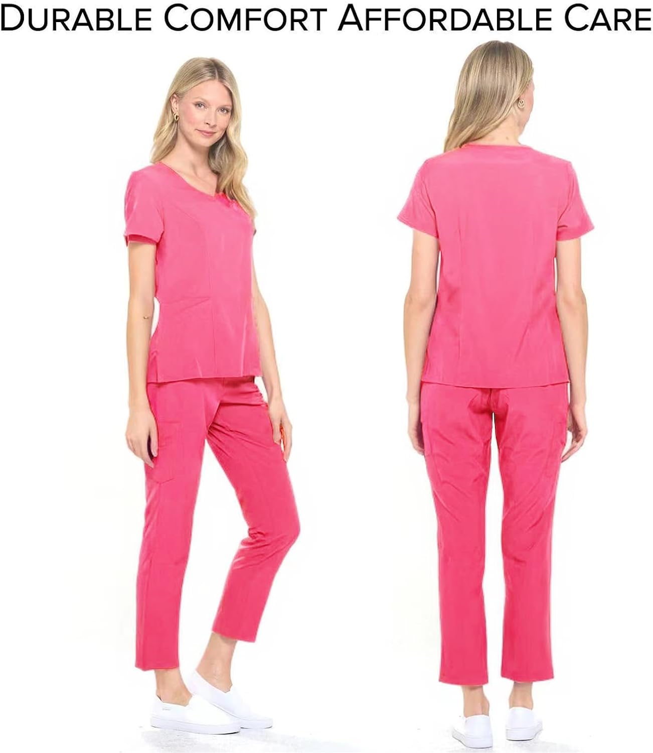 Dagacci Medical Uniform Women's Scrub Set 4-Way Stretch Y-Neck Stitch Tape Top and Pants - Image 2