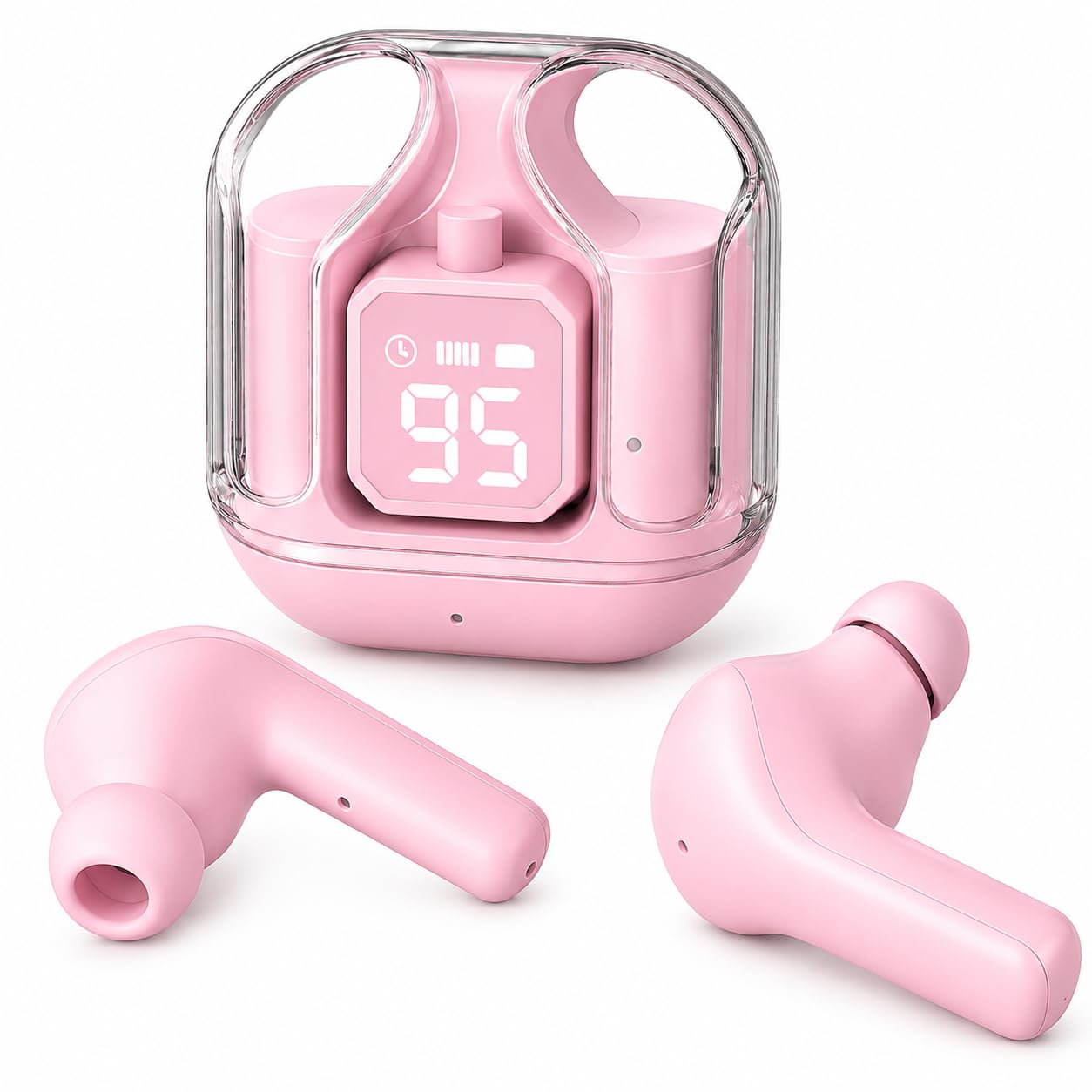 TWS Wireless Earbuds Bluetooth Headphones with LED Battery Display | Noise Isolating Earphones with Touch Controls, Built-in Microphone & Portable Charging Case for Smartphones (Pink)-image-29