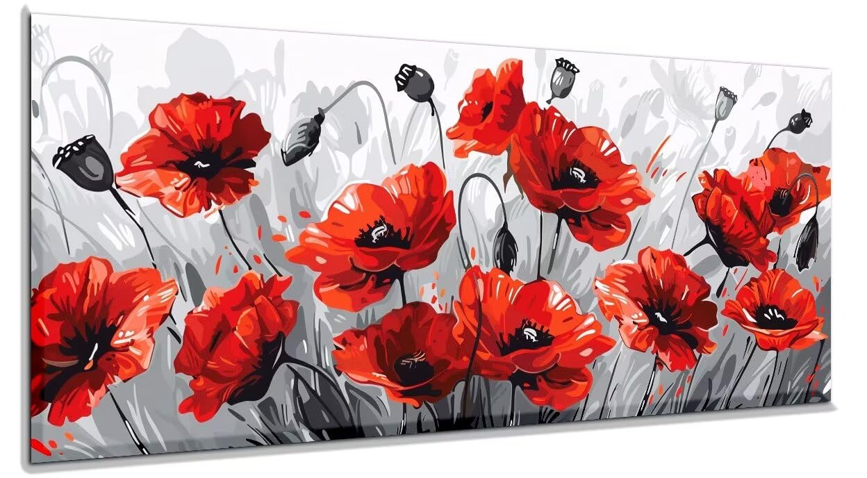 Pintar por Numeros Amapolas Flor Pintar por Numeros Adultos 40x100 cm Sin Marco, Lienzos Numerados para Pintar por Numeros Niños DIY Kit de Pintura por Numeros con 3 Pinceles, Hogar Decoración yf628