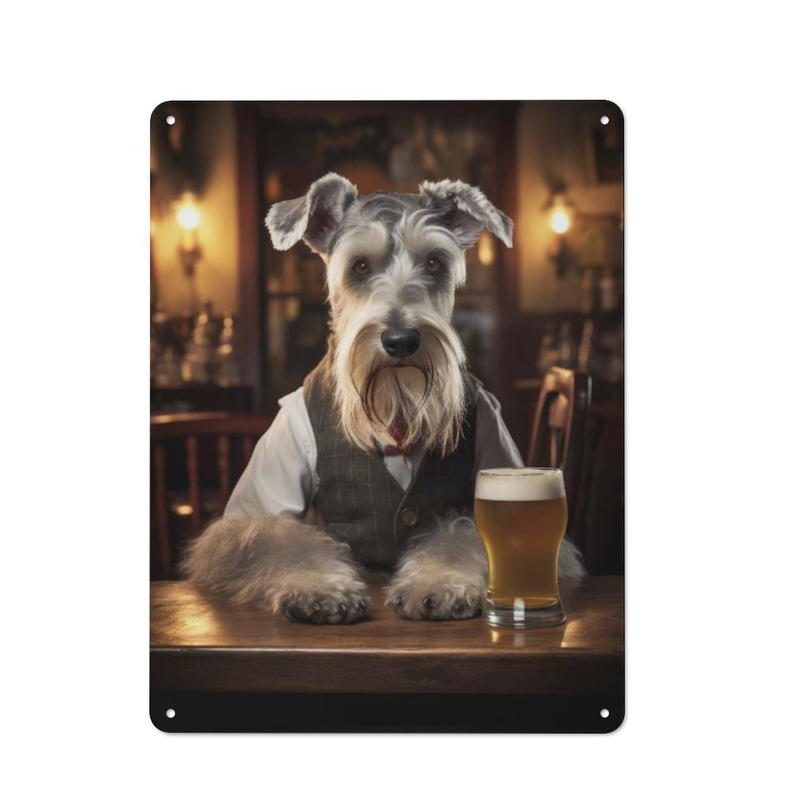 Junmoney Schnauzer Dog In The Pub For Garden Room Or Summerhouse, Retro Tin Sign 40X30cm, For Garage, Workshop And Man Cave Decoration