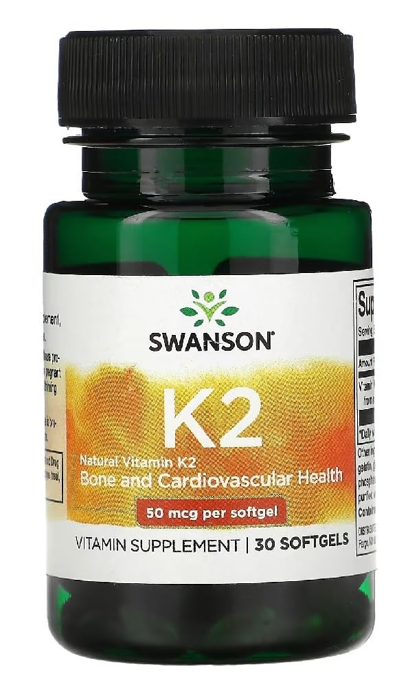 Swansons Swanson - Natural Vitamin K2 MK-7 | Menaquinone-7 from Natto | Supports Bone Health & Calcium Metabolism - 30 Softgels