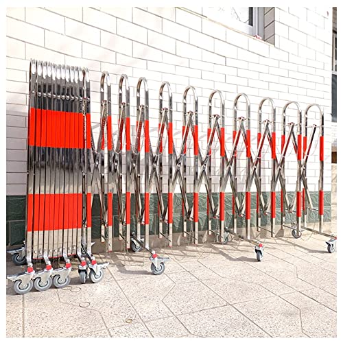 Valla Plegable portátil - Barrera retráctil de Acero Inoxidable - Puerta de Seguridad Exterior para garajes, escuelas y centros comerciales - Rojo-Plateado 1,1 x 7 m