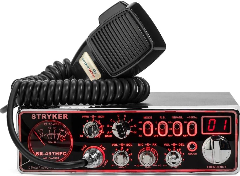 Stryker SR-497HPC 10 Meter Radio, High Power 100+ Watts PEP Power Output, Brilliant 12 Color Black Light Front Panel, Up-Armored Receiver, Variable Talk Back Control, Two Different Roger Beeps