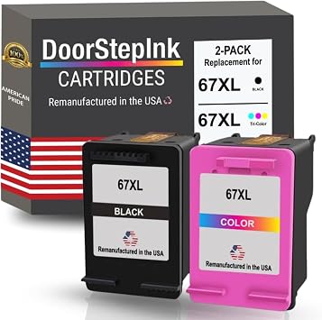 DoorStepInk 67XL Black & Color Remanufactured Ink Cartridge Replacement for HP 67XL Compatible with DeskJet 2724/2725/2755e/4155, Envy Series High Yield 2-Pack