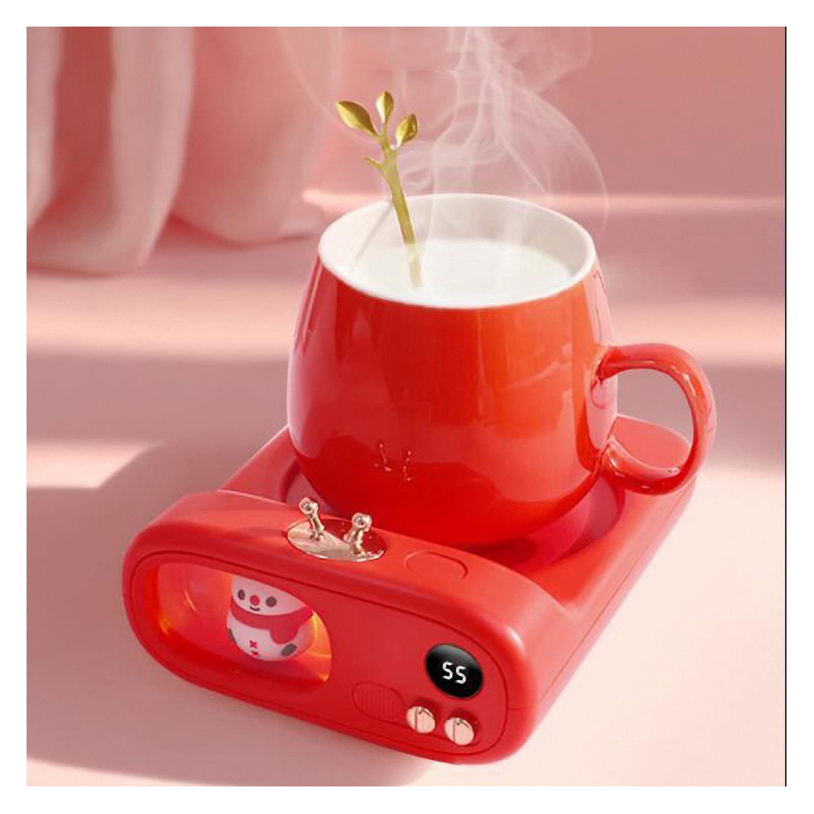 Posavasos con calefacción de café con muñeco de Nieve navideño con luz Nocturna, Posavasos con Aislamiento de 55 °, Placa calefactora de Temperatura Constante de Invierno