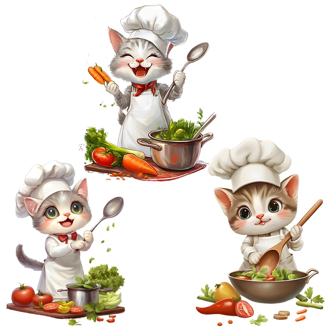 3 Stück Wandtattoo Küche Selbstklebend, Wandsticker Küche süss kleine Katze Koch, Wanddeko Küche Katze Küchenmeister, Kinderzimmer Wanddeko für Wohnzimmer, Schlafzimmer, Esszimmer