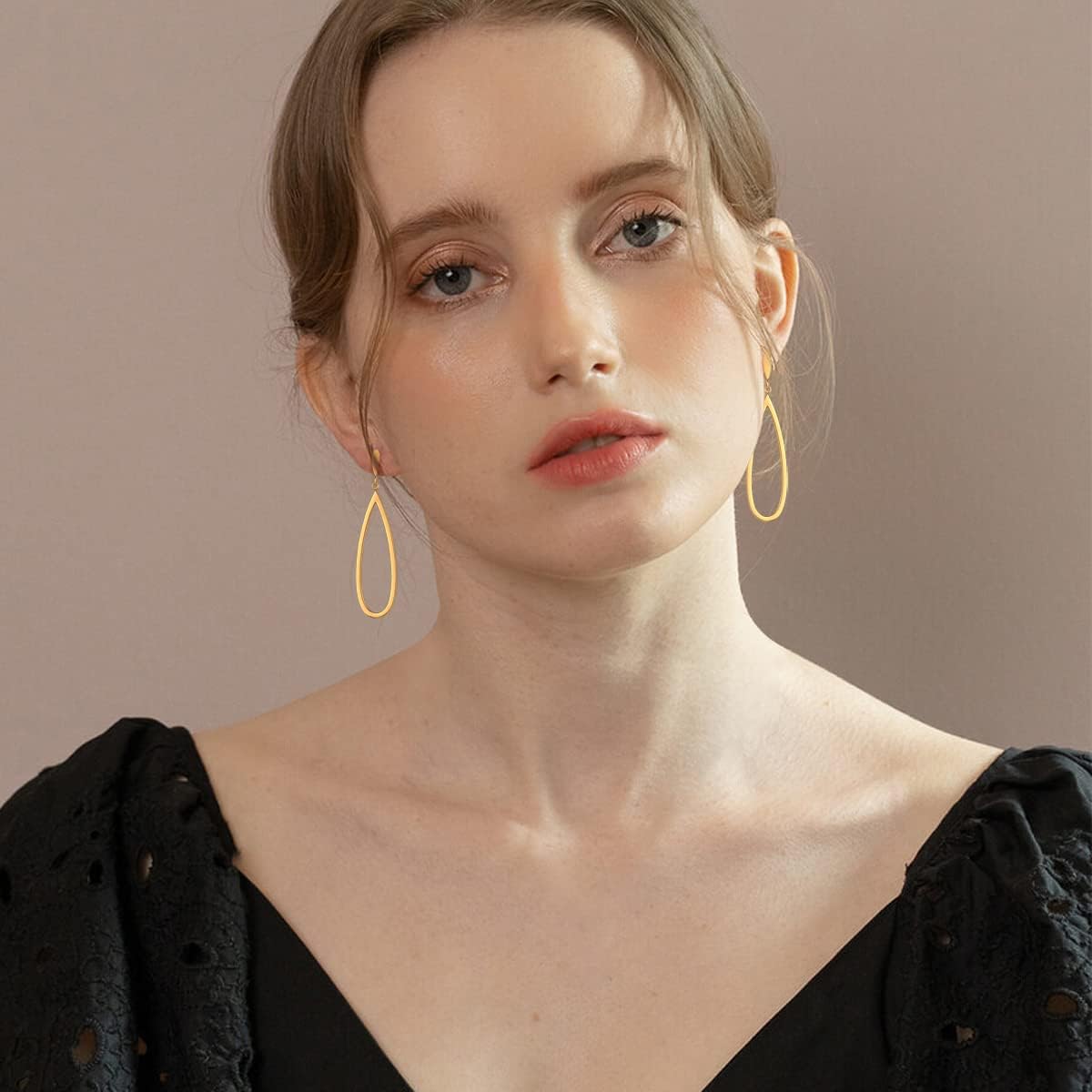 Black Gold Geometric Drop Dangle Earrings for Women Waterdrop Oval Circle Link Stainless Steel Dangle Earrings Trendy Jewelry Gifts for Women - Image 2