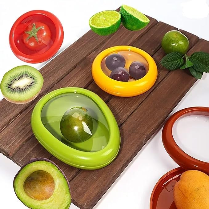 Silicone fruit and vegetable crisper | ideal for avocado, tomato, onion, lemon | antioxidant design to keep fresh | eco-friendly reusable (set of 4) (green)