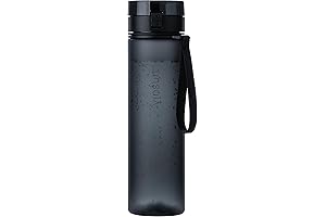 Sports Water Bottle 32oz, Leak Proof One-Hand-Opening Lid Water Flask for Workout, Running - Black