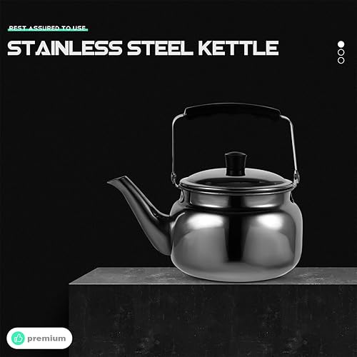 Miniatura 8 de Lurrose Tetera silbante de acero inoxidable de 1.5 cuartos de galón con mango de agarre fresco, tetera silbante para estufa