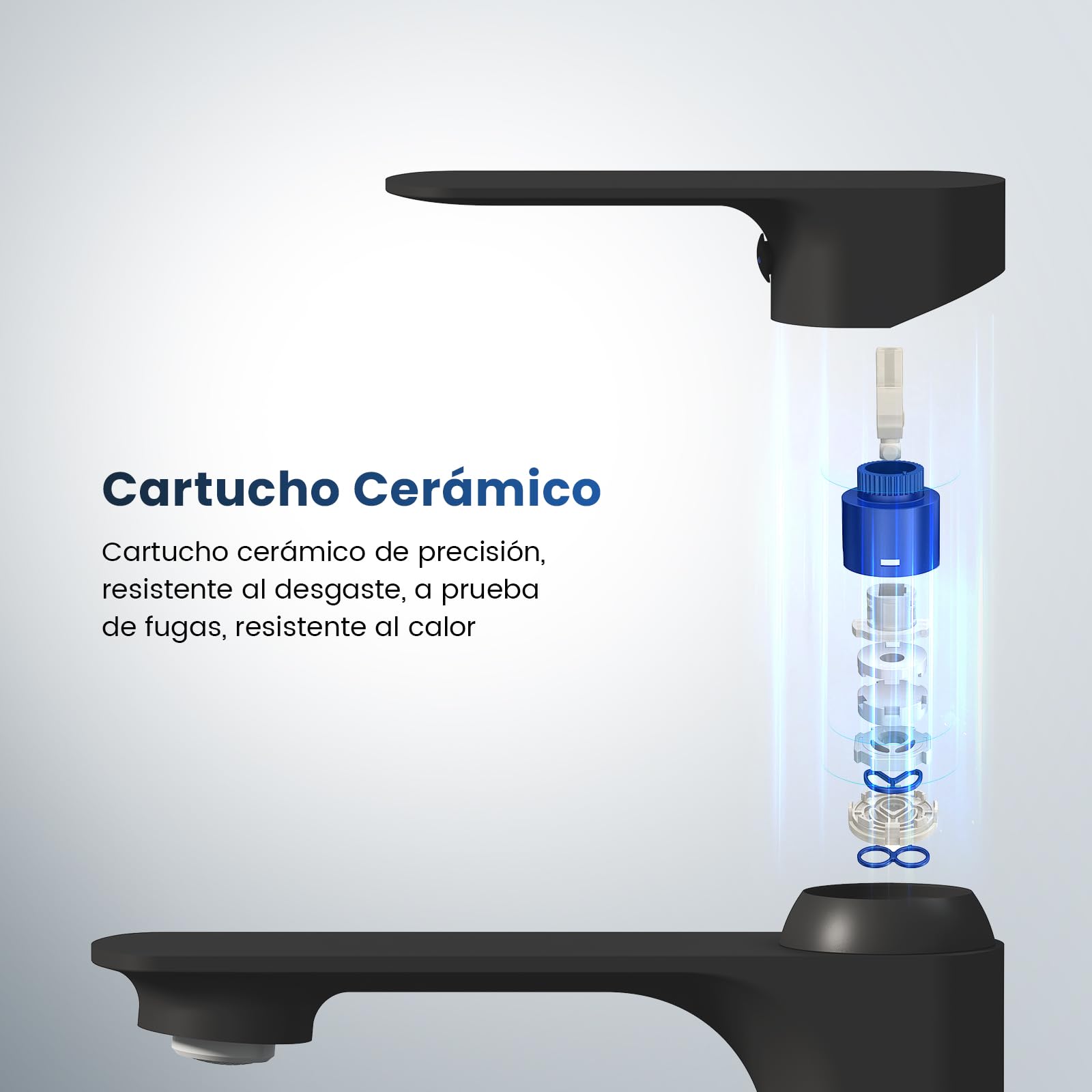 EMKE Grifo de Baño Negro Mate, Mezclador de Latón con Cartucho Cerámico y Aireador, Instalación Fácil, 166x152x45 mm, Grifo de Lavabo Duradero, Ahorro de Agua