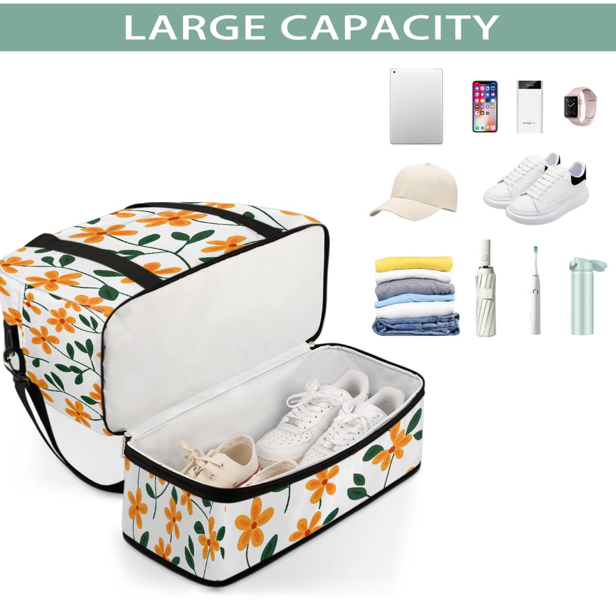 Borsone da viaggio pieghevole con motivo floreale carino borsa da palestra espandibile con scomparto per scarpe borsa da weekend di grande capacità borsa da viaggio per viaggi sportivi viaggi notturni