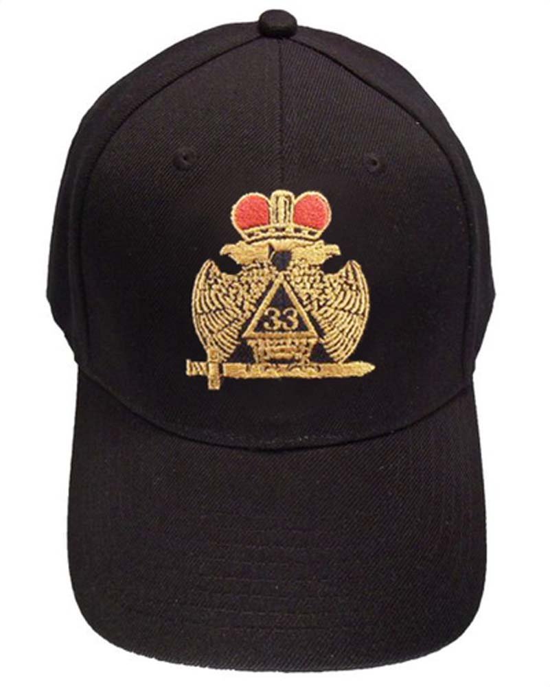 Masons Baseball Cap - Standard Scottish Rite Wings Down with Red Crown. 33rd Degree Masonic Black Hat - Freemasons