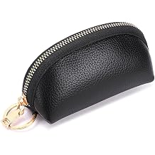 Key Bag Earphone Case Black PU with Zipper and 2 Rings for Earbuds Lipstick Pocket Money Charger Gadget Organizer Storage Small Bag Men Women Premium Leather Car Key Holder Bag Keychain Case Wallet