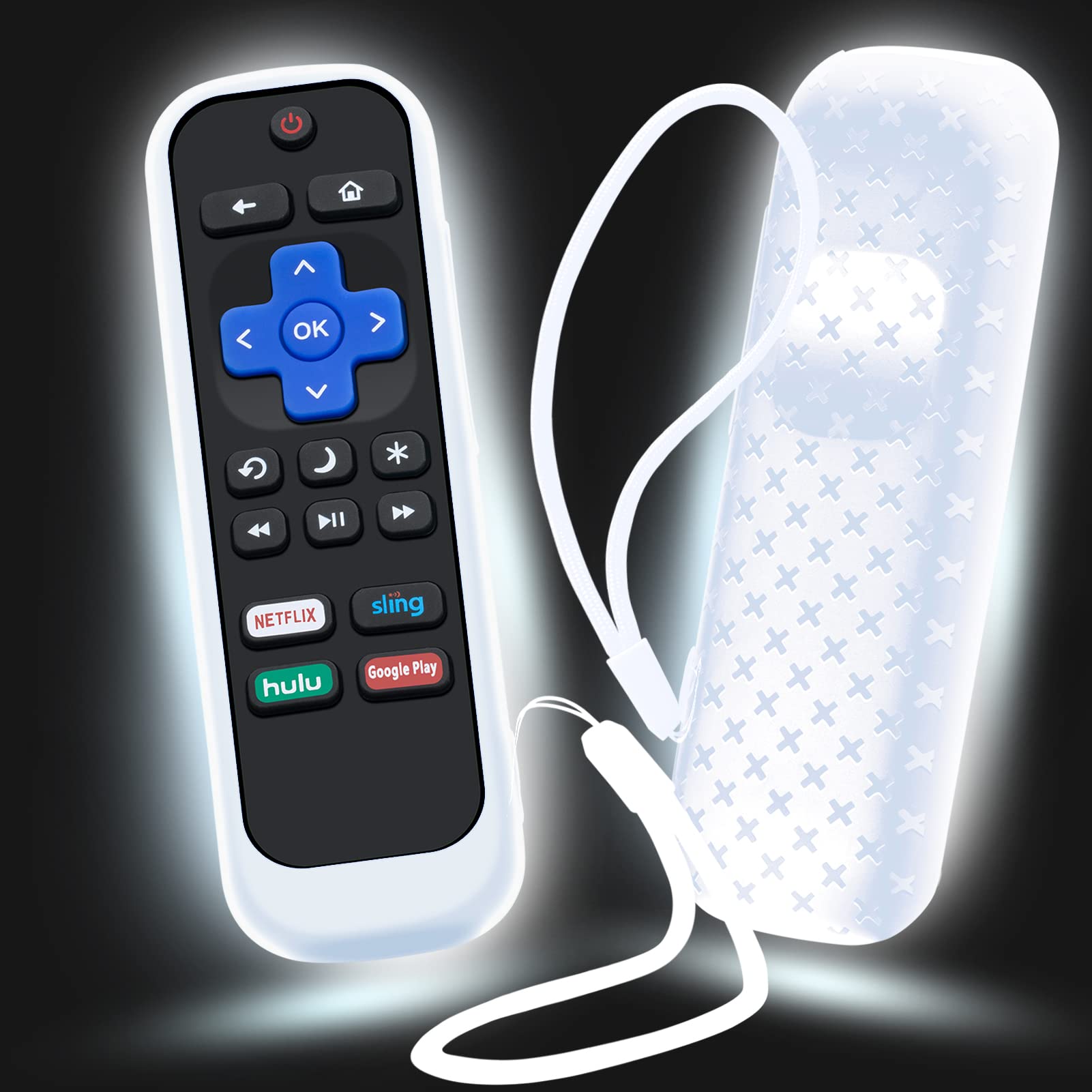 Case for Roku Remote, Cover for Hisense/TCL Roku TV Steaming Stick/Express Universal Replacement Controller Silicone Sleeve Skin with Lanyard Glow in