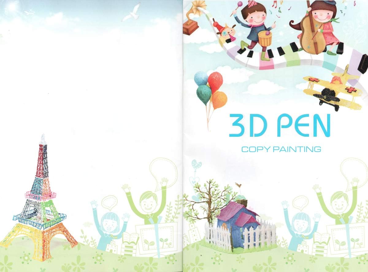 CZFRIENDReusable Color Printing Paper Mold Picture Book with 1 Transparent Plastic Plate, 3D Printing Pen Accessories, 3D Drawing and Doodle Model Making Arts & Crafts Drawing (20 pages, 40 patterns)