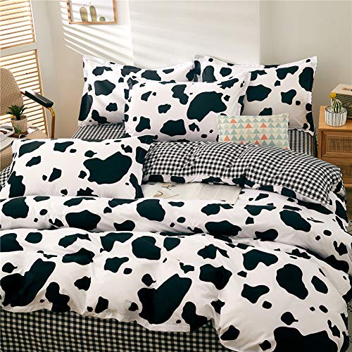 Ouduo Parure de Lit 4 Pieces,Ensemble de Literie avec Housse de Couette, Taies d'oreiller et Drap Plat - 1 ou 2 Personnes Parure de Lit pour Adulte Fille Garçon (Modèle de Vache,150x200cm) Cover