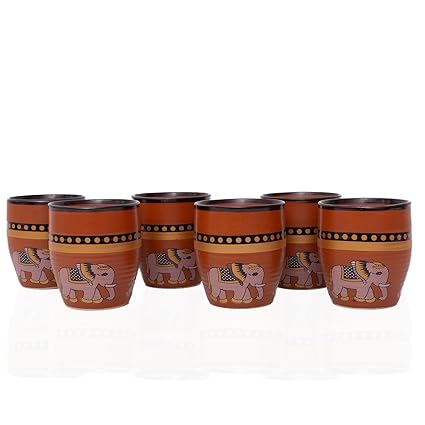 Nikaanch Creations Brown Kullad/kulhad/kullar/Kullad Tea Cups for Serving Coffee, Lassi & Milk Glass/Cutting Chai Glass, Set of 6, 180 ML (Design 2)
