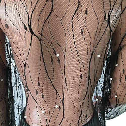 xxxiticat Women's See Through Lingerie with Pearl Black Sexy Robe Kimono Cardigan Exotic Long Sheer Mesh Beach Cover Up4