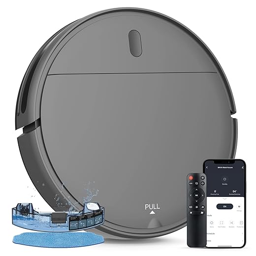Robot Vacuum and Mop Combo, 2 in 1 Mopping Robot Vacuum Cleaner with Schedule, Wi-Fi/Voice/App, Strong Suction, Easy of Use, Self-Charging Robotic Vacuum, Slim, Ideal for Hard Floor, Pet Hair, Carpet