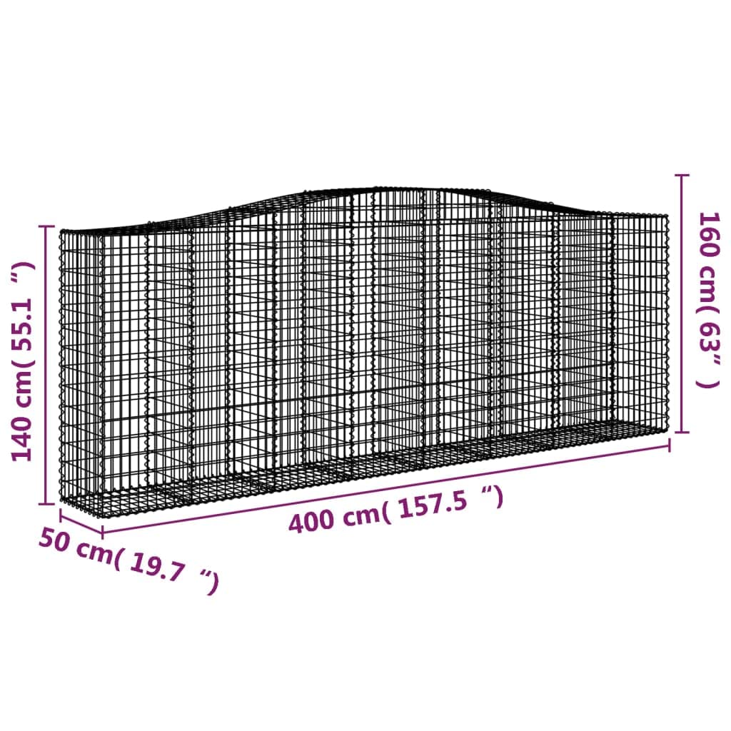 Cestas de gaviones con arco alto, 20 unidades, 400 x 50 x 140/160 cm, de hierro galvanizado, para barreras de jardín y protección visual, como pared decorativa de aislamiento acústico con