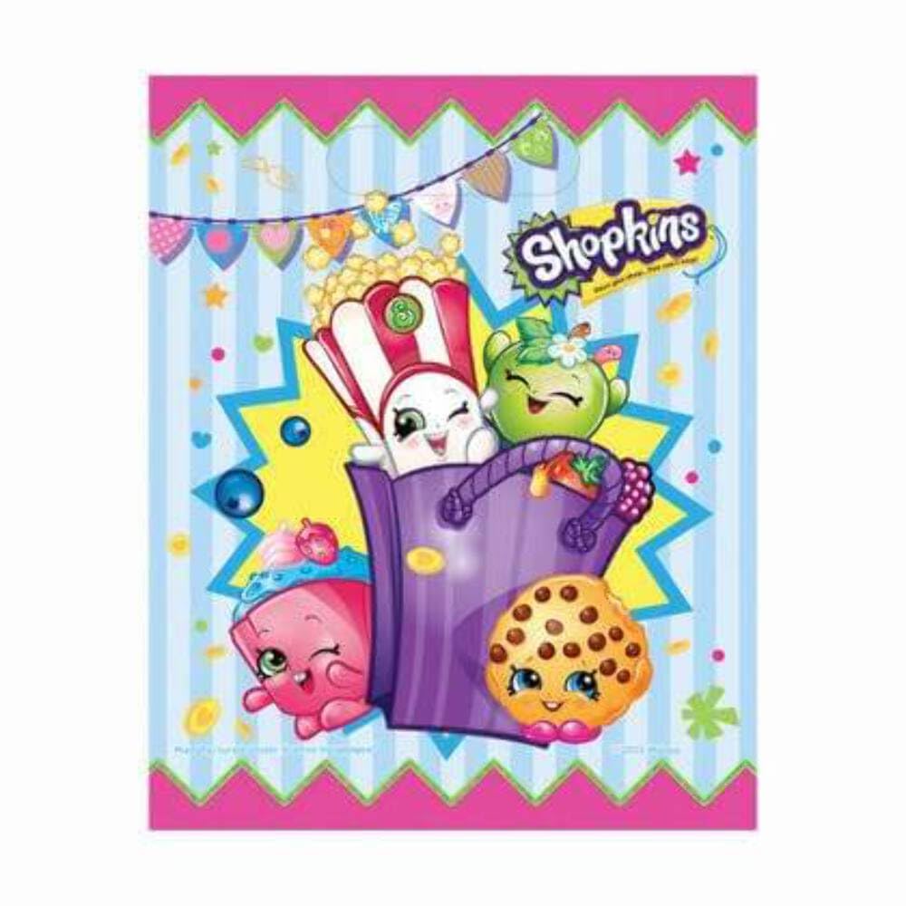 Unique Industries (1) 8pc Set Shopkins Loot Bags/Treat Bags with Handle - Approx. 7.25" x 9" each
