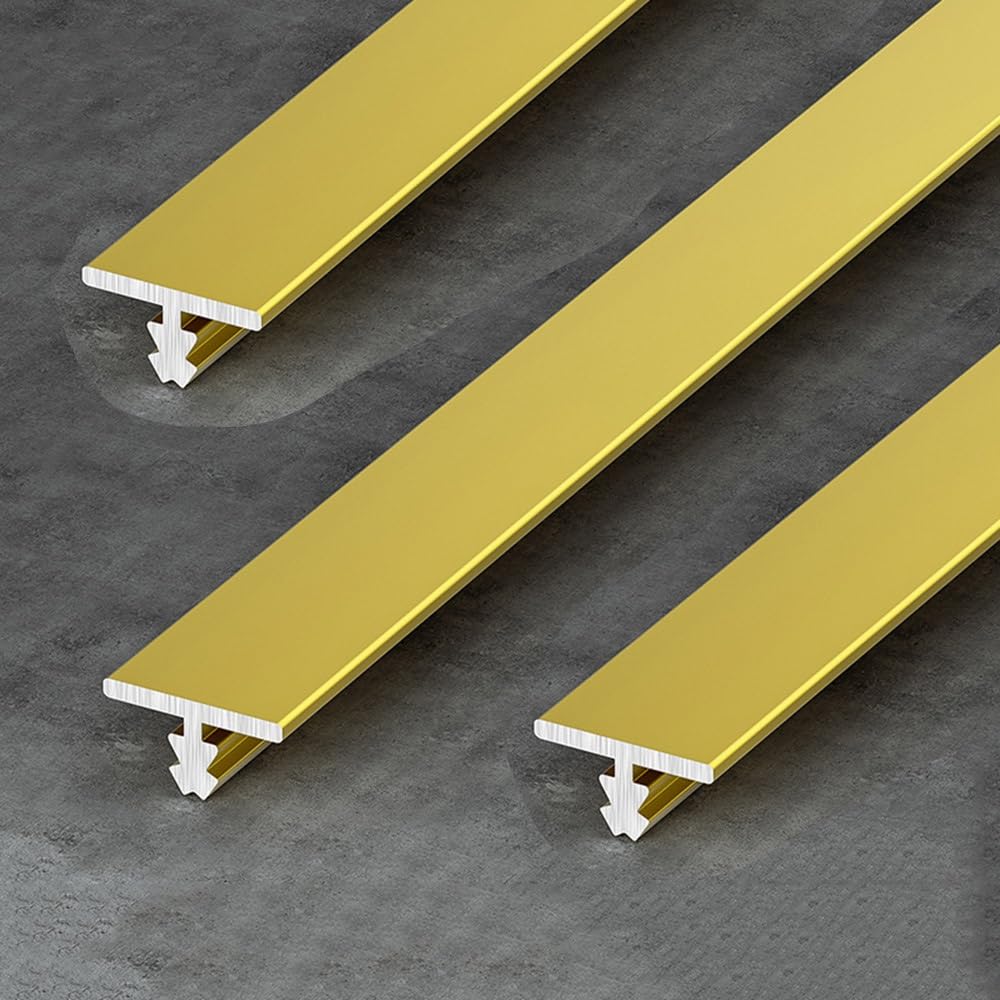 Bande de transition de sol en aluminium en forme de T, bande de séparation plate de 39,4 pouces for joindre les espaces de sol, planches de sol stratifié 3 pièces(Gold)