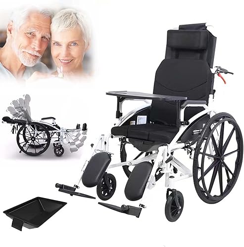 Silla de ruedas reclinable completa para adultos, sillas de ruedas plegables ligeras, respaldo alto y reposacabezas extraíbles, silla de ruedas