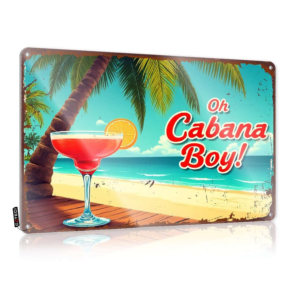 Sujd Colour A Tropical Beach Scene With A Cocktail Glass, Palm Trees Old Tinsign - Retro Wall Decor Gift For Boss Hanging Wall Decor(30X40cm)