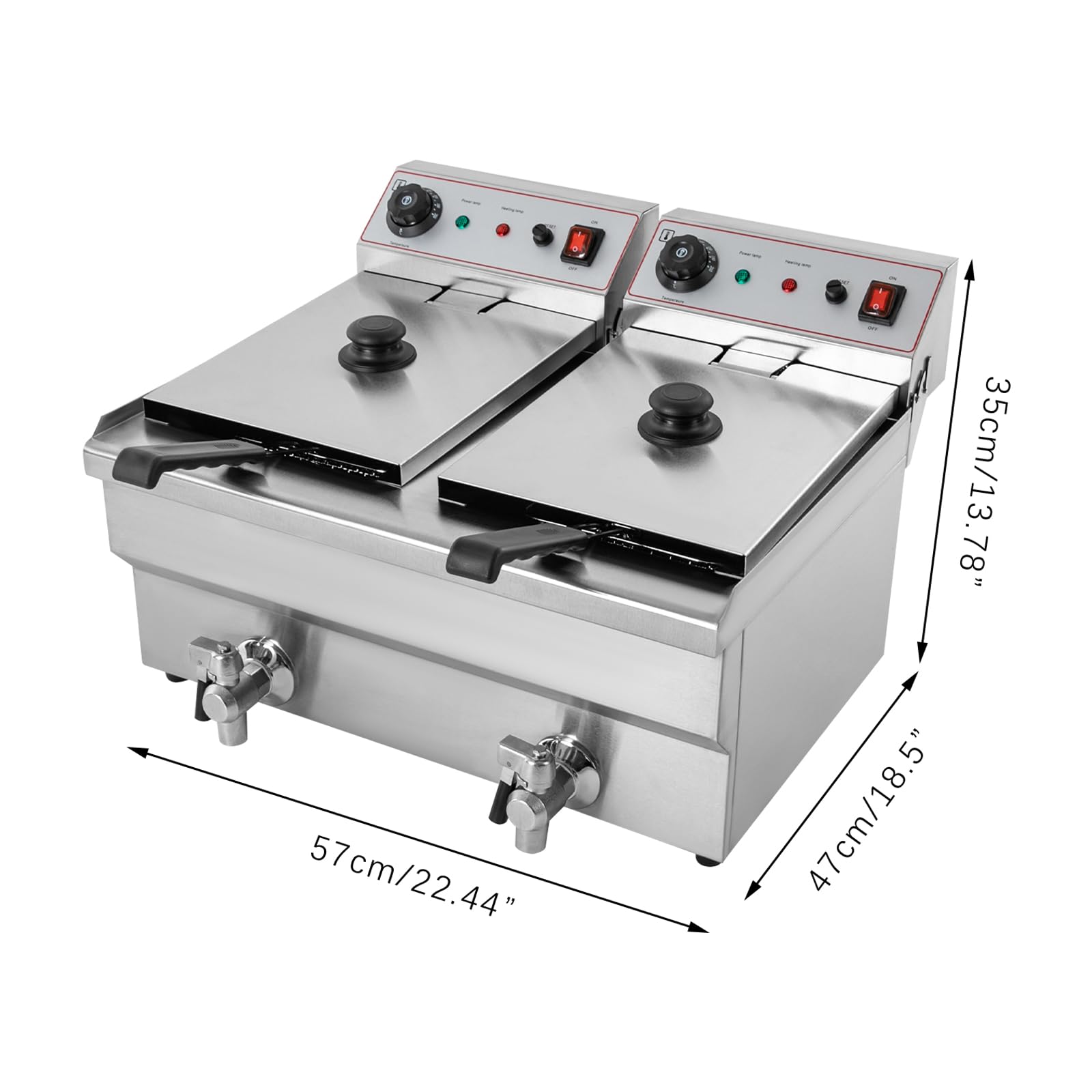 Friggitrice ad olio elettrico 2 x 10 l, con 2 cesti e coperchi, doppia friggitrice commerciale con rubinetto di scarico, 60-200 ℃/140-392 ℉, per cucina ristorante feste