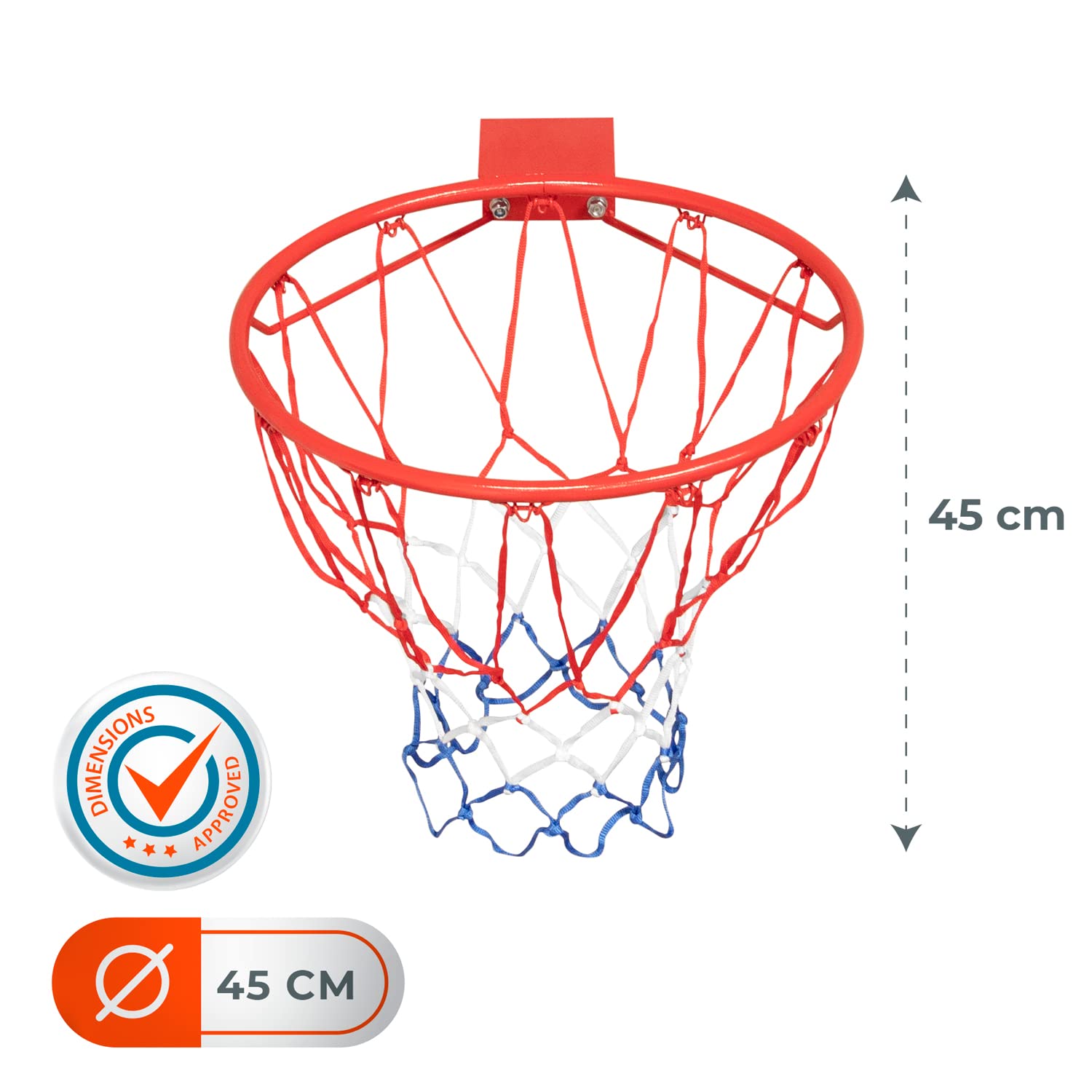 Aro de Baloncesto para Pared Malibu Diametro 45 cm y Red – Soporte de Pared Incluido