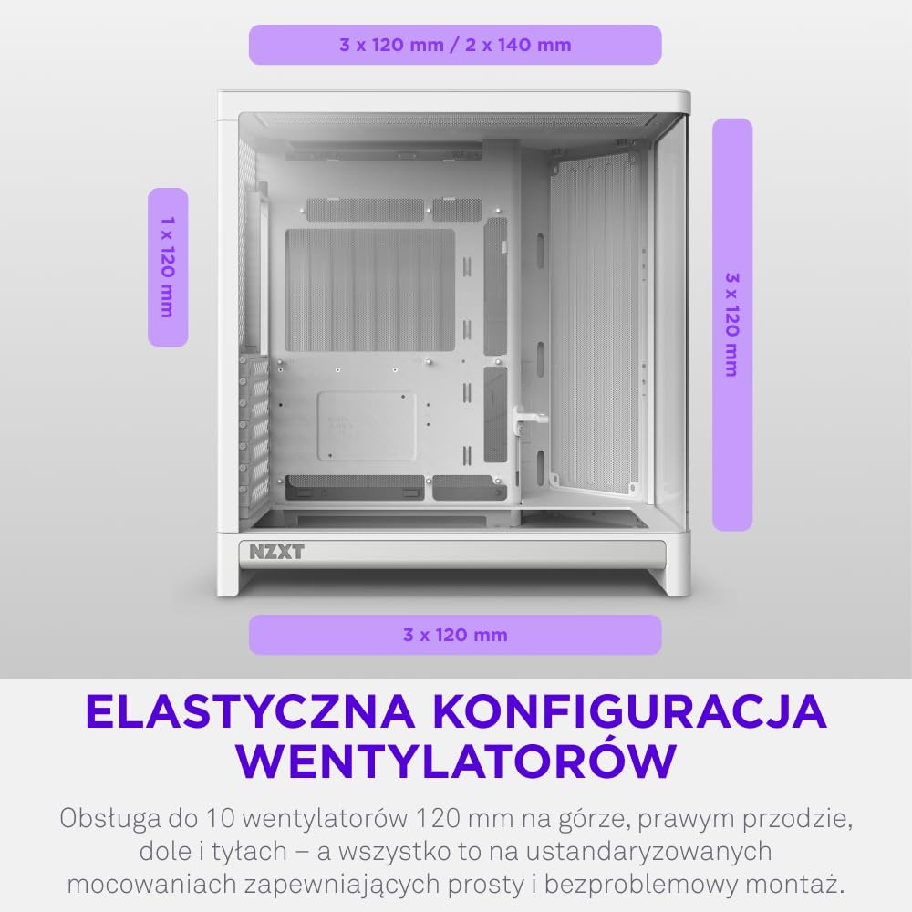 NZXT H6 - Kompaktowa Obudowa PC ATX Dwukomorowa - Biały | Dwukomorowa obudowa ATX na 10 wentylatorów 120mm i chłodnice 360mm, zgodna z płytami głównymi back-connect.