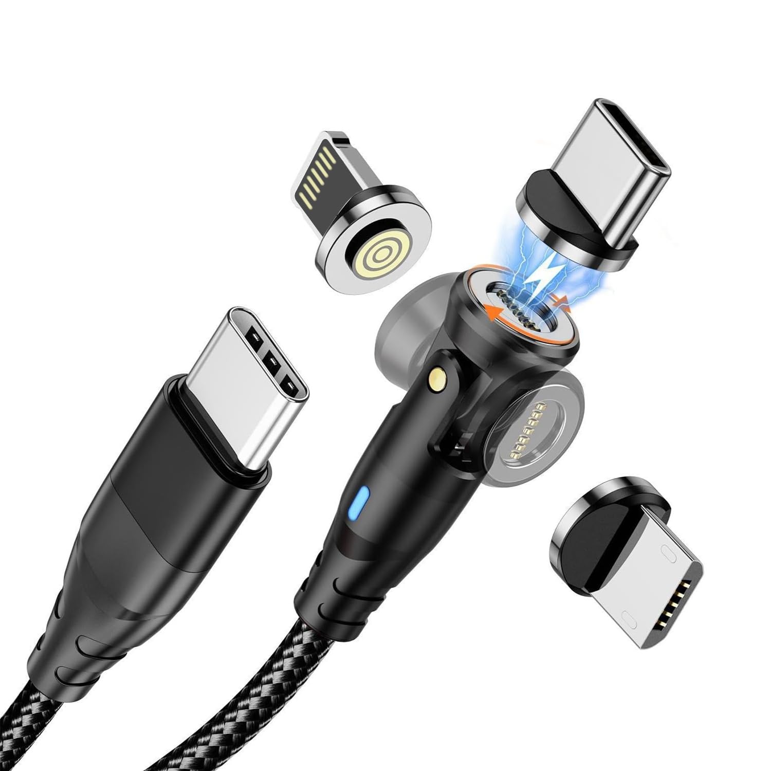 Verilux® PD 60W Magnetic Type C Cable Fast Charging, 2M C Type Charger Cable with 360° & 180° Rotation, Detachable and Replaceable Type C/Lighting/Micro Port for iPhone 17/16/15/14, Galaxy S26/S25/S24-picture-34