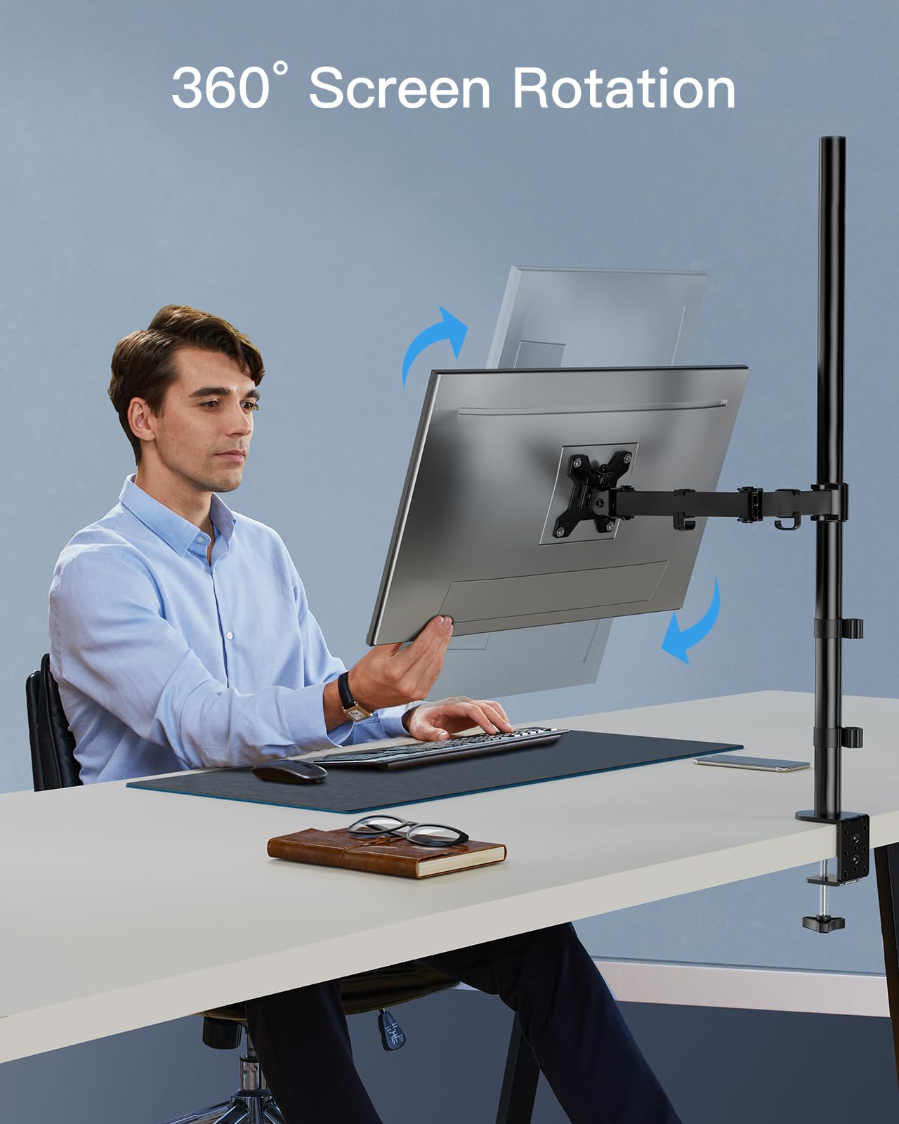 HUANUO Brazo de monitor individual con poste extra alto de 39 pulgadas, soporte de escritorio ajustable para computadora para pantallas de 13 a 32 pulgadas y pantallas ultraanchas de hasta 38 pulgadas
