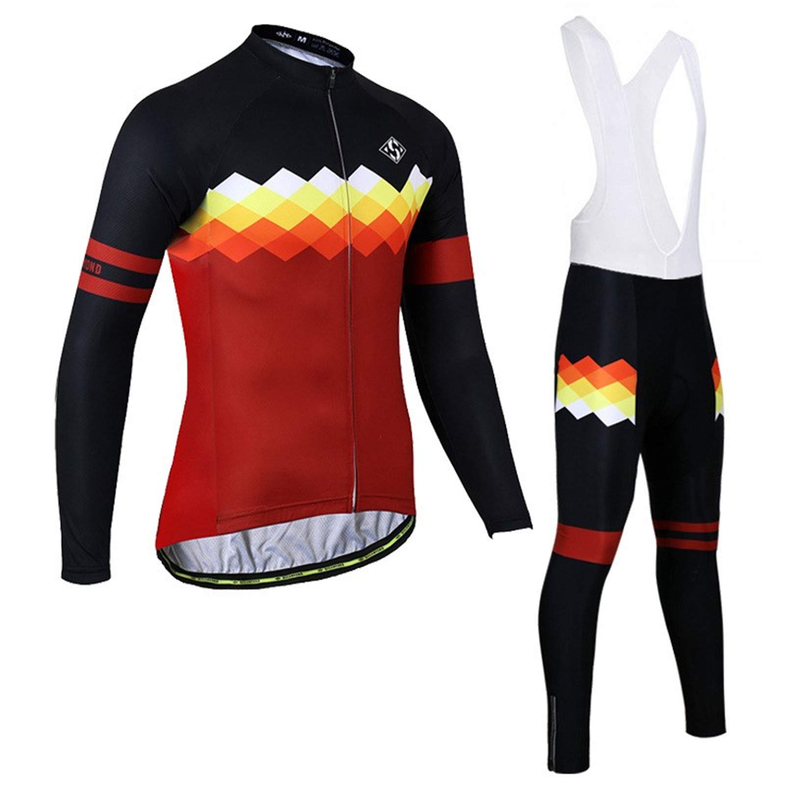 Męski strój rowerowy z długim rękawem odzież sportowa wiatroszczelna odzież rowerowa zestaw z termoaktywną koszulką polarową + spodnie wyściełane 3D (23, XS)