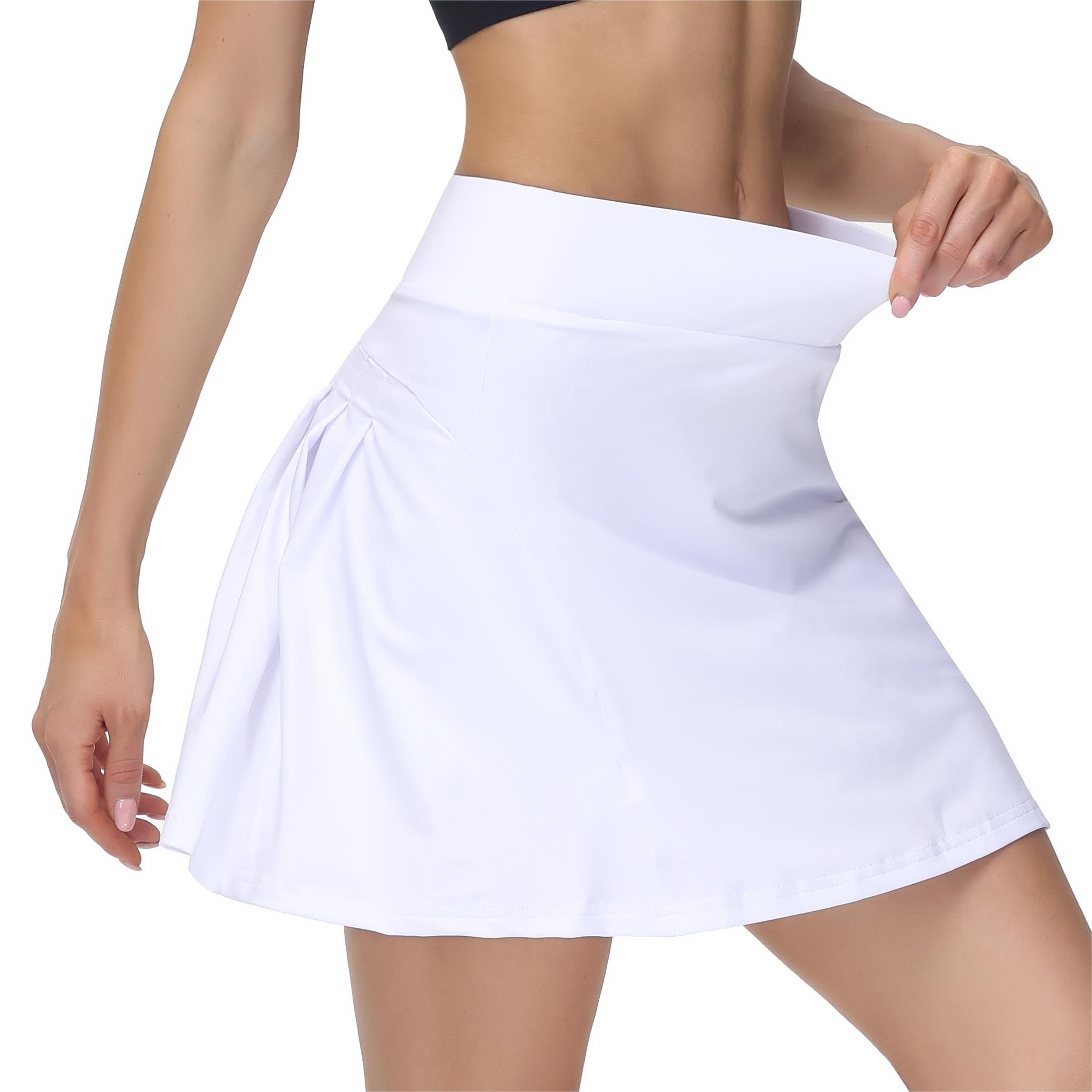 Jupe de Tennis avec Short Intérieur Taille Haute Plissé Mini Jupe de Course Athlétiques avec Poche pour Tennis Fitness Yoga Jogging Workout Casual