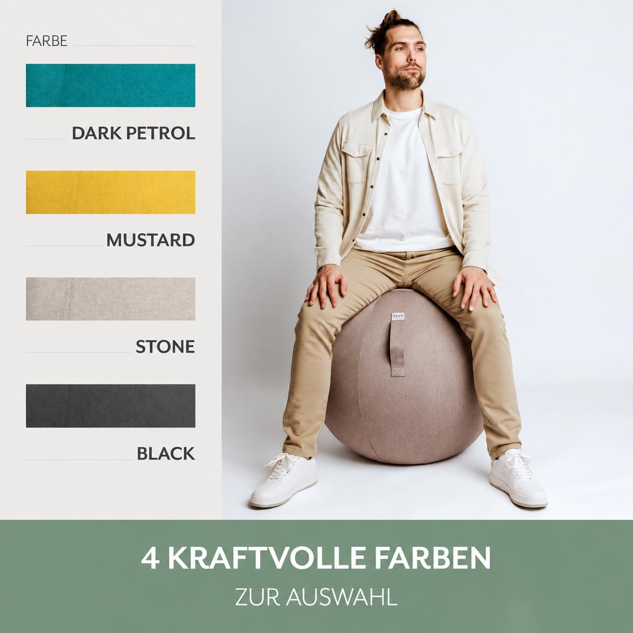 VLUV® BOL LEIV Sitzball Büro ergonomisch - Gymnastikball mit Stoffbezug & Wegrollschutz - Bürostuhl Alternative für Home Office, Rücken Training & Schwangerschaft
