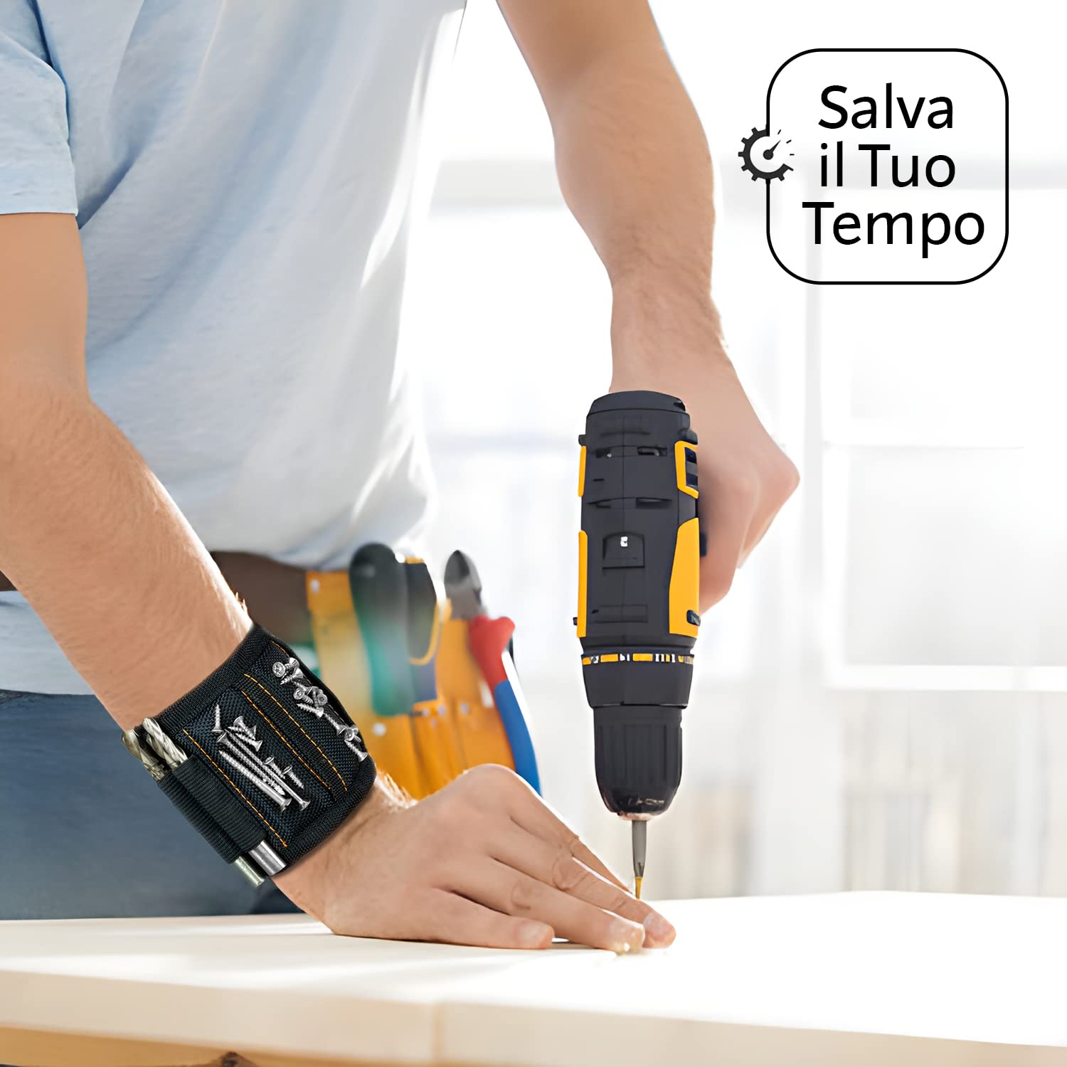 Regali per uomo, bracciale magnetico artigiano comprensivo di stick magnetico e matita per contenere viti e chiodi, idee regalo per la festa del papà, festa dell'uomo, compleanno, papà, gadget.