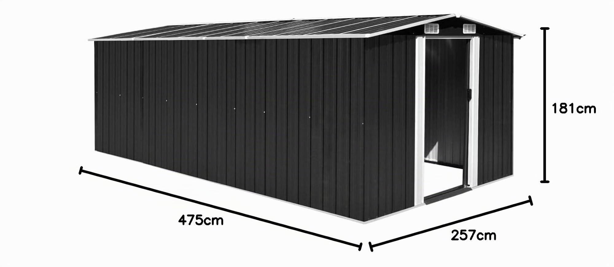 IKAYAA Cobertizo de Jardín Exterior 257 x 489 x 181 cm Caseta de Jardín Metálica con 2 Puertas Corredizas y 4 Ventanas para Almacenamiento de Herramientas Antracita