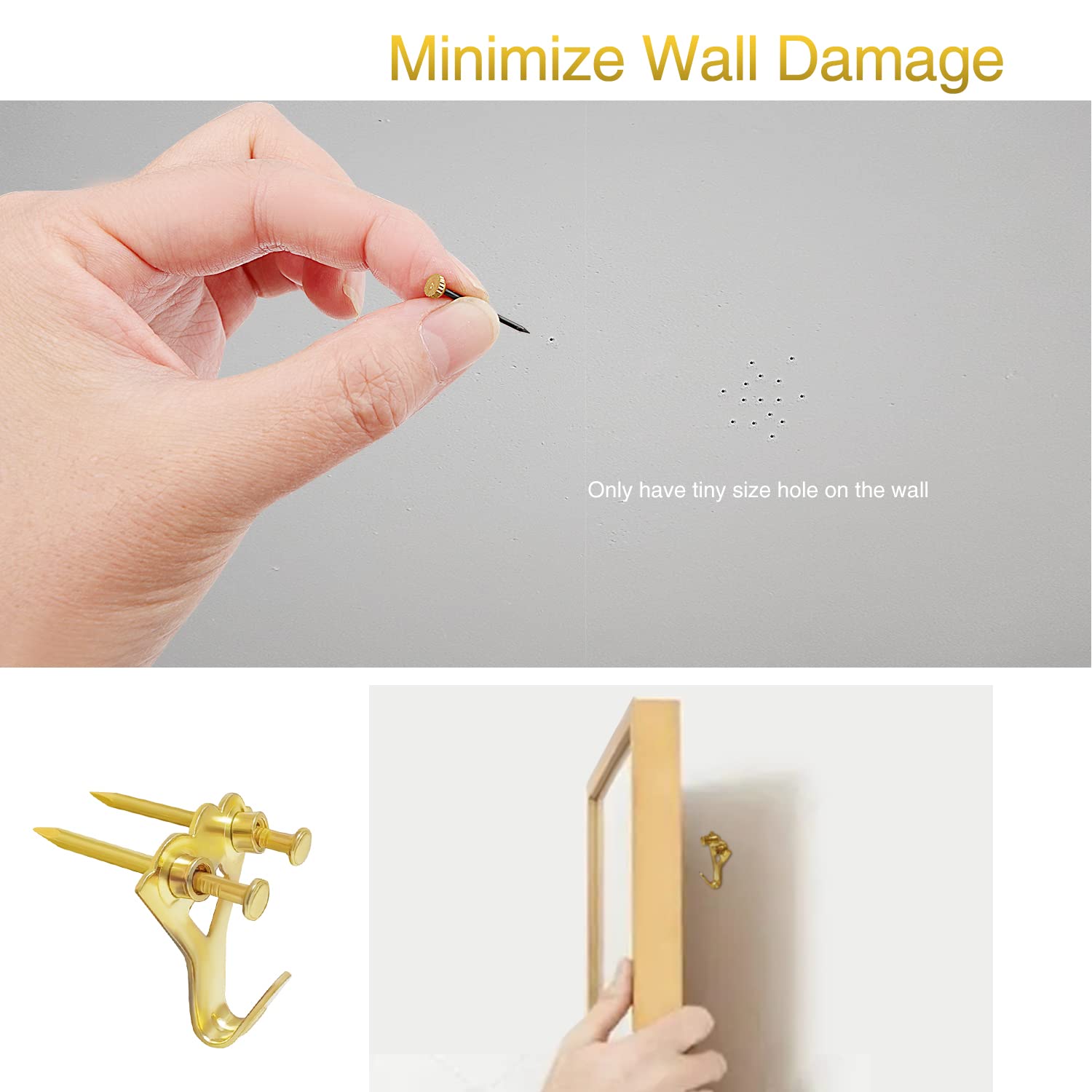 VooGenzek 44 Pezzi Kit Ganci Cornice Pareti Dure, Ganci Metallo Quadri Heavy Duty Immagine con Chiodi