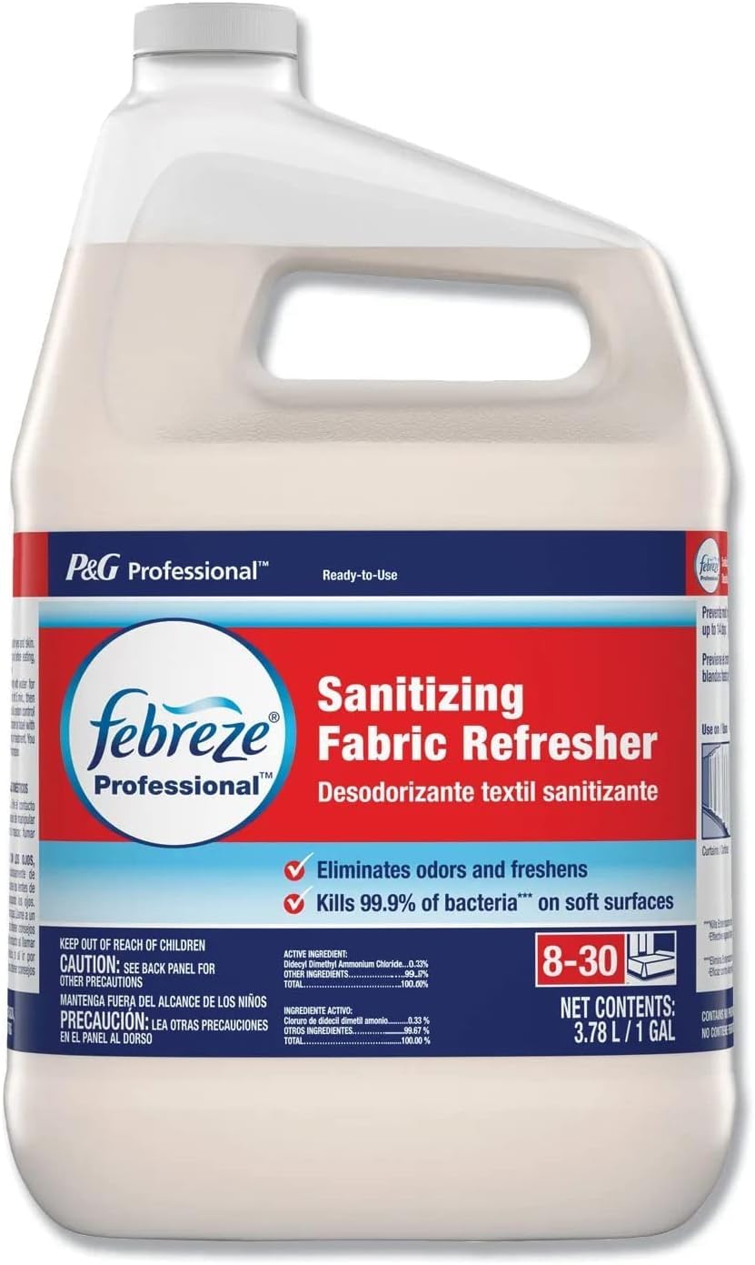 FEBREZE Professional Sanitizing Fabric Refresher 1 Gallon Fabric Refresher Spray Refill Mattress and Furniture Deodorizer with Light Fresh